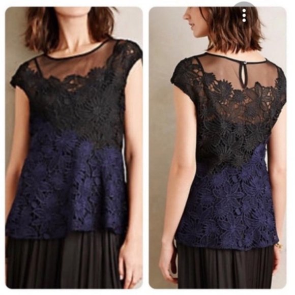 Anthropologie Deletta Garden Guise lace Floral Asymmetrical Blouse Medium - Picture 1 of 12
